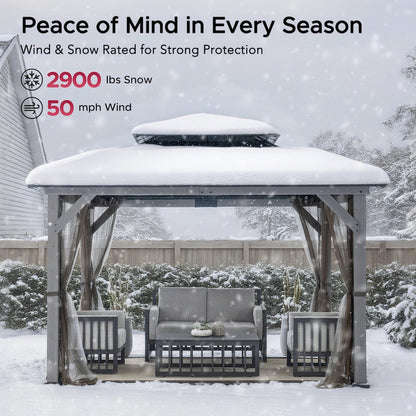 10 ft. x 12 ft. Cedar Wood Gazebo with Galvanized Steel Roof - Gray