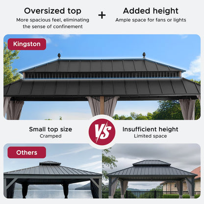 20 ft x 12 ft Hardtop Gazebo with Steel Roof, Woodgrain Aluminum Frame