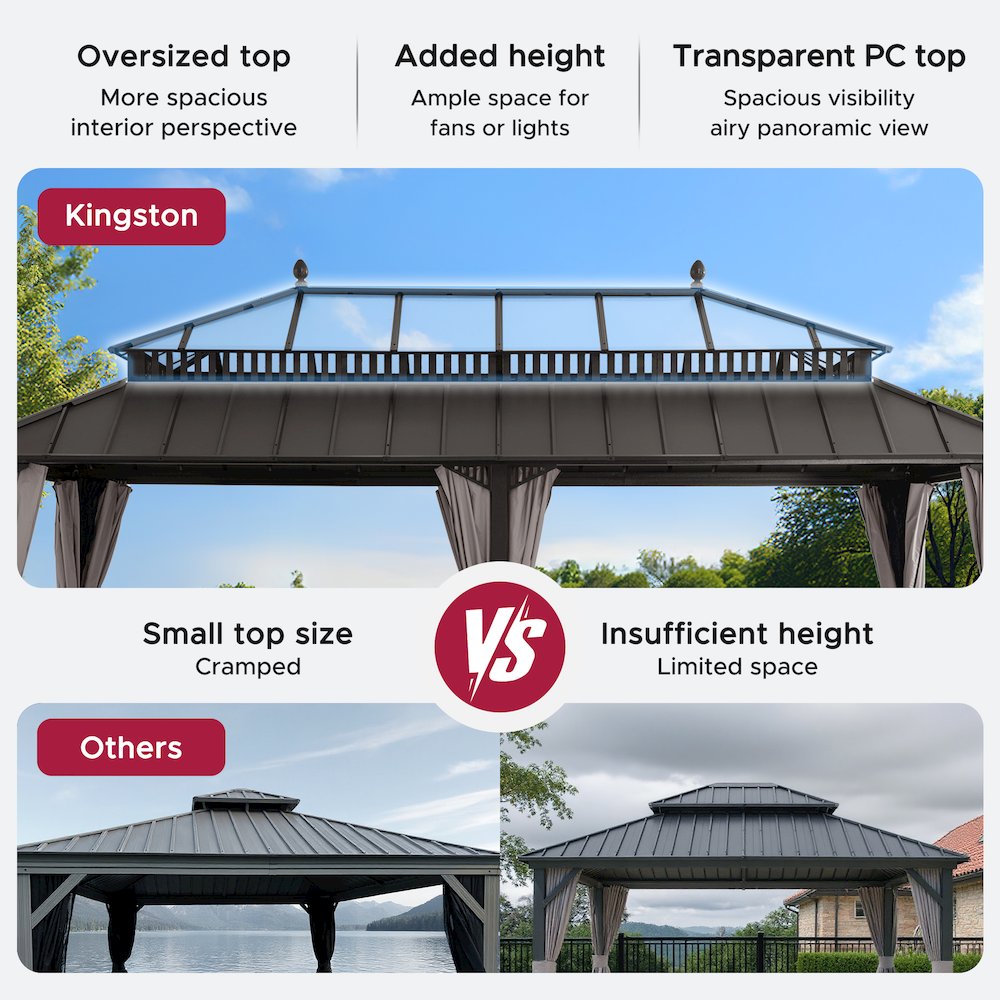 20 ft x 12 ft Hardtop Gazebo with Steel Roof, Brown Aluminum Frame
