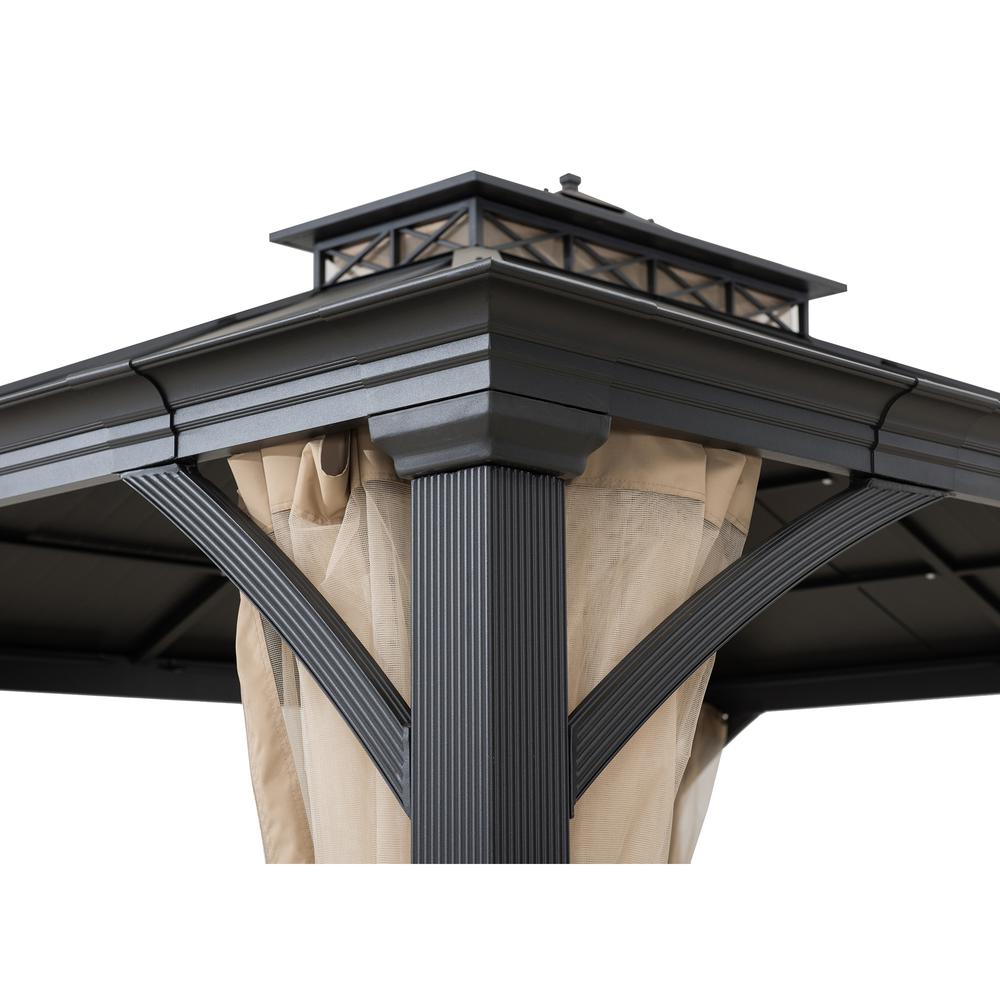 Sunjoy Outdoor Patio 11x13 Black 2-Tier Aluminum Backyard Hardtop Gazebo