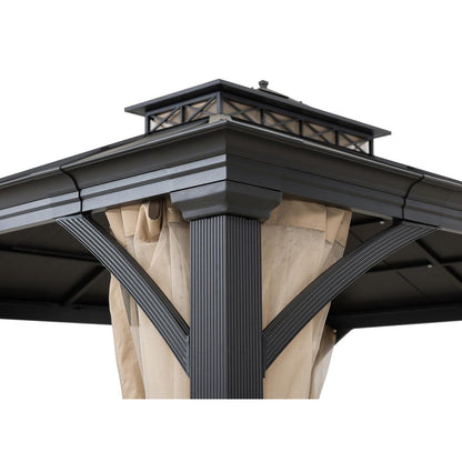 Sunjoy Outdoor Patio 11x13 Black 2-Tier Aluminum Backyard Hardtop Gazebo