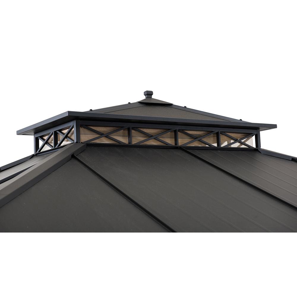Sunjoy Outdoor Patio 11x13 Black 2-Tier Aluminum Backyard Hardtop Gazebo