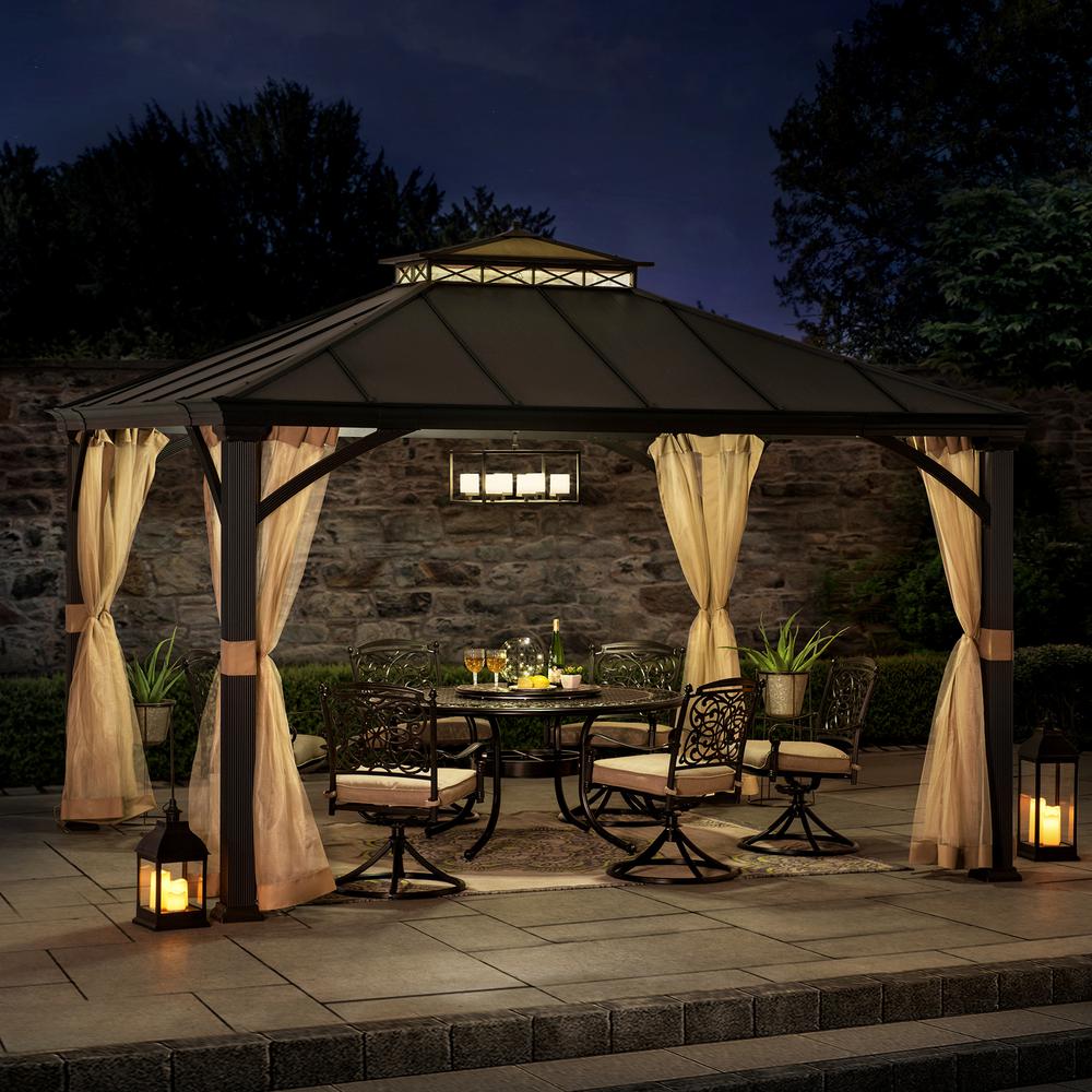 Sunjoy Outdoor Patio 11x13 Black 2-Tier Aluminum Backyard Hardtop Gazebo