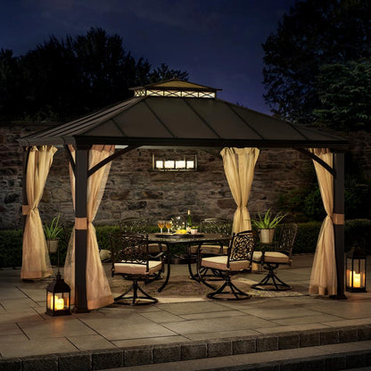 Sunjoy Outdoor Patio 11x13 Black 2-Tier Aluminum Backyard Hardtop Gazebo