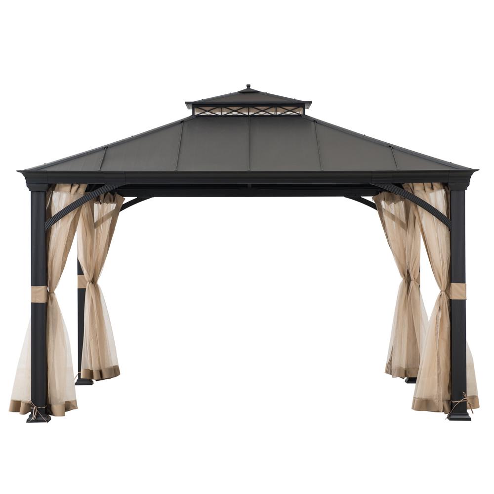 Sunjoy Outdoor Patio 11x13 Black 2-Tier Aluminum Backyard Hardtop Gazebo