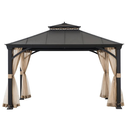 Sunjoy Outdoor Patio 11x13 Black 2-Tier Aluminum Backyard Hardtop Gazebo