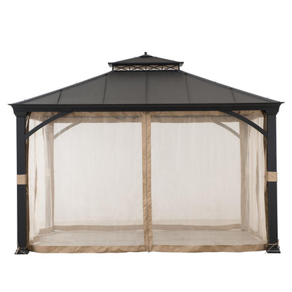Sunjoy Outdoor Patio 11x13 Black 2-Tier Aluminum Backyard Hardtop Gazebo