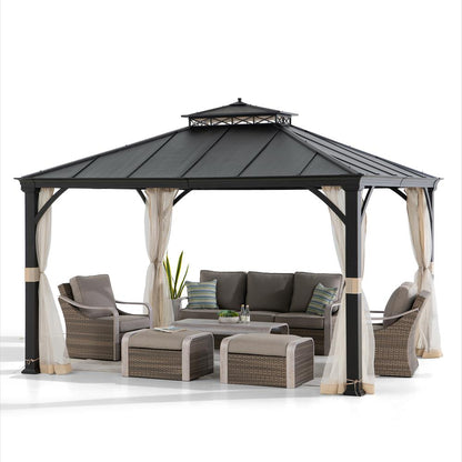 10 ft. x 12 ft. Brown Steel Gazebo with 2-tier Hip Roof Hard Top