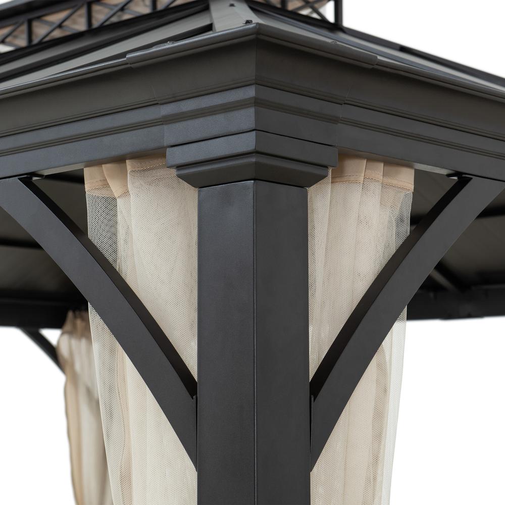 10 ft. x 12 ft. Brown Steel Gazebo with 2-tier Hip Roof Hard Top