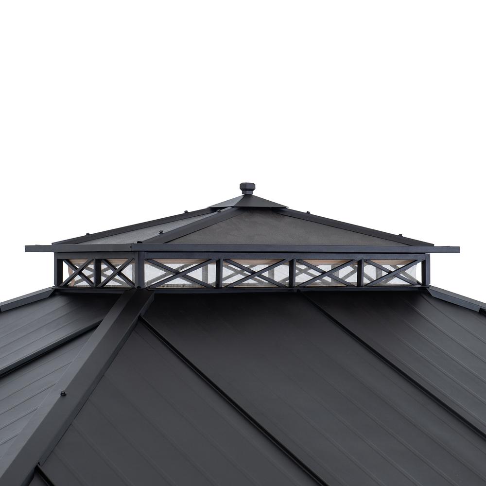 10 ft. x 12 ft. Brown Steel Gazebo with 2-tier Hip Roof Hard Top