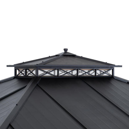 10 ft. x 12 ft. Brown Steel Gazebo with 2-tier Hip Roof Hard Top