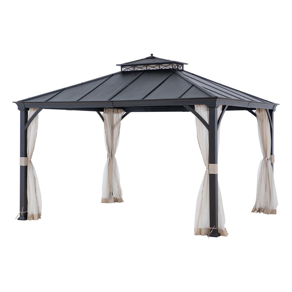 10 ft. x 12 ft. Brown Steel Gazebo with 2-tier Hip Roof Hard Top