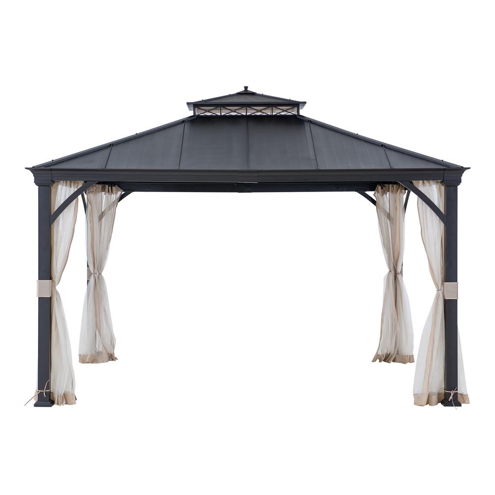 10 ft. x 12 ft. Brown Steel Gazebo with 2-tier Hip Roof Hard Top