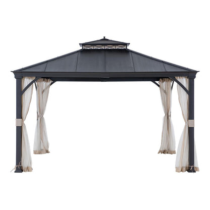 10 ft. x 12 ft. Brown Steel Gazebo with 2-tier Hip Roof Hard Top