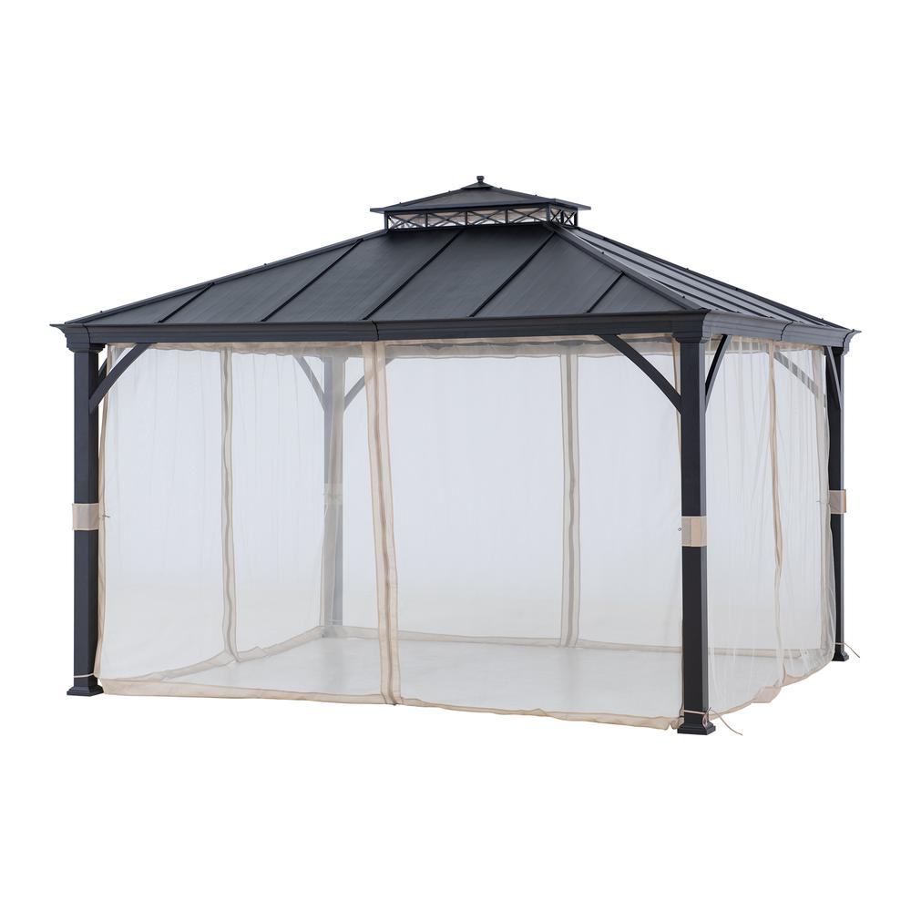 10 ft. x 12 ft. Brown Steel Gazebo with 2-tier Hip Roof Hard Top
