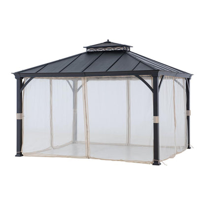 10 ft. x 12 ft. Brown Steel Gazebo with 2-tier Hip Roof Hard Top