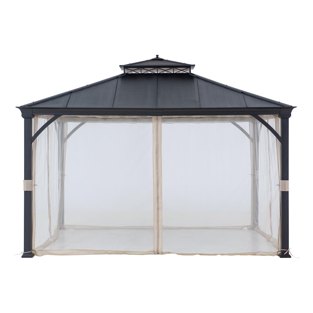 10 ft. x 12 ft. Brown Steel Gazebo with 2-tier Hip Roof Hard Top