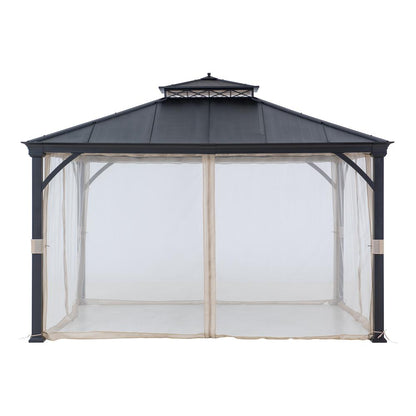 10 ft. x 12 ft. Brown Steel Gazebo with 2-tier Hip Roof Hard Top