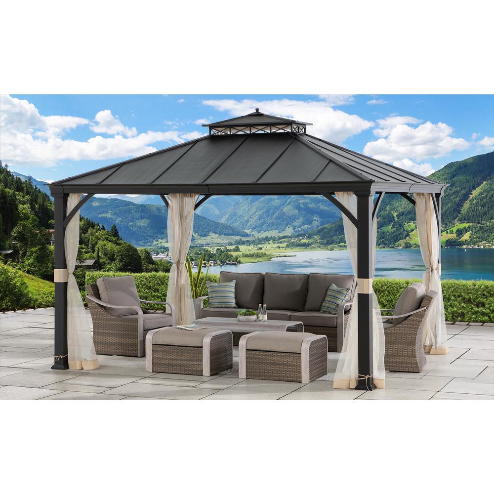 10 ft. x 12 ft. Brown Steel Gazebo with 2-tier Hip Roof Hard Top