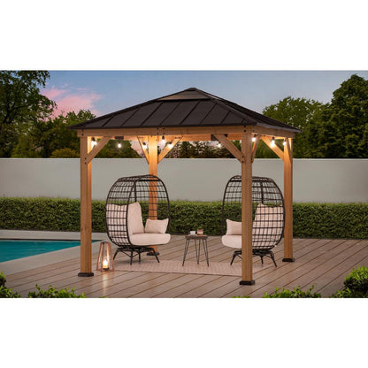 Outdoor Patio, Cedar Framed Gazebo with Steel & Polycarbonate Hip Roof Hardtop