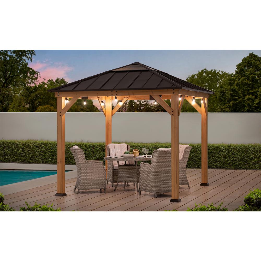 Outdoor Patio, Cedar Framed Gazebo with Steel & Polycarbonate Hip Roof Hardtop