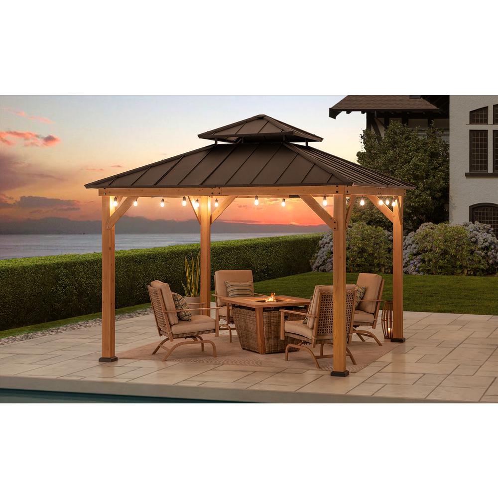 Sunjoy Wooden 11’ x 11’ Outdoor Steel Hardtop Gazebo