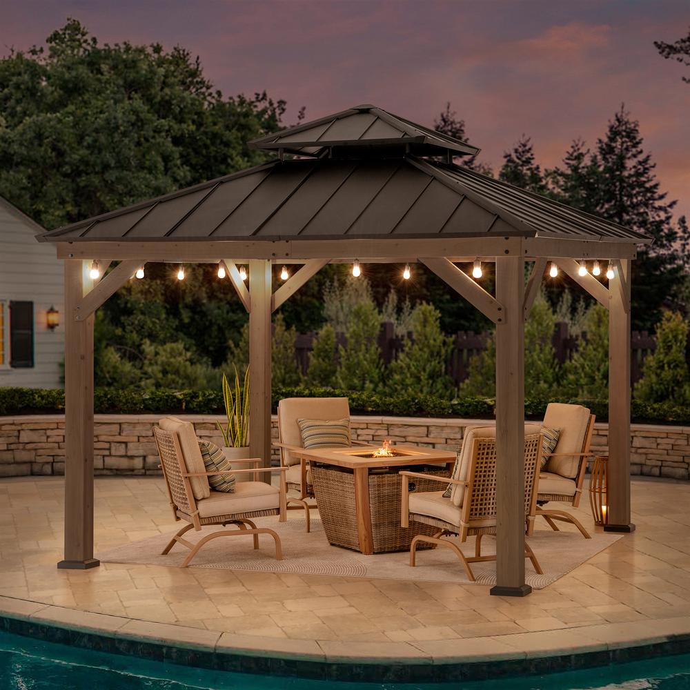 Sunjoy Wooden 11’ x 11’ Outdoor Steel Hardtop Gazebo