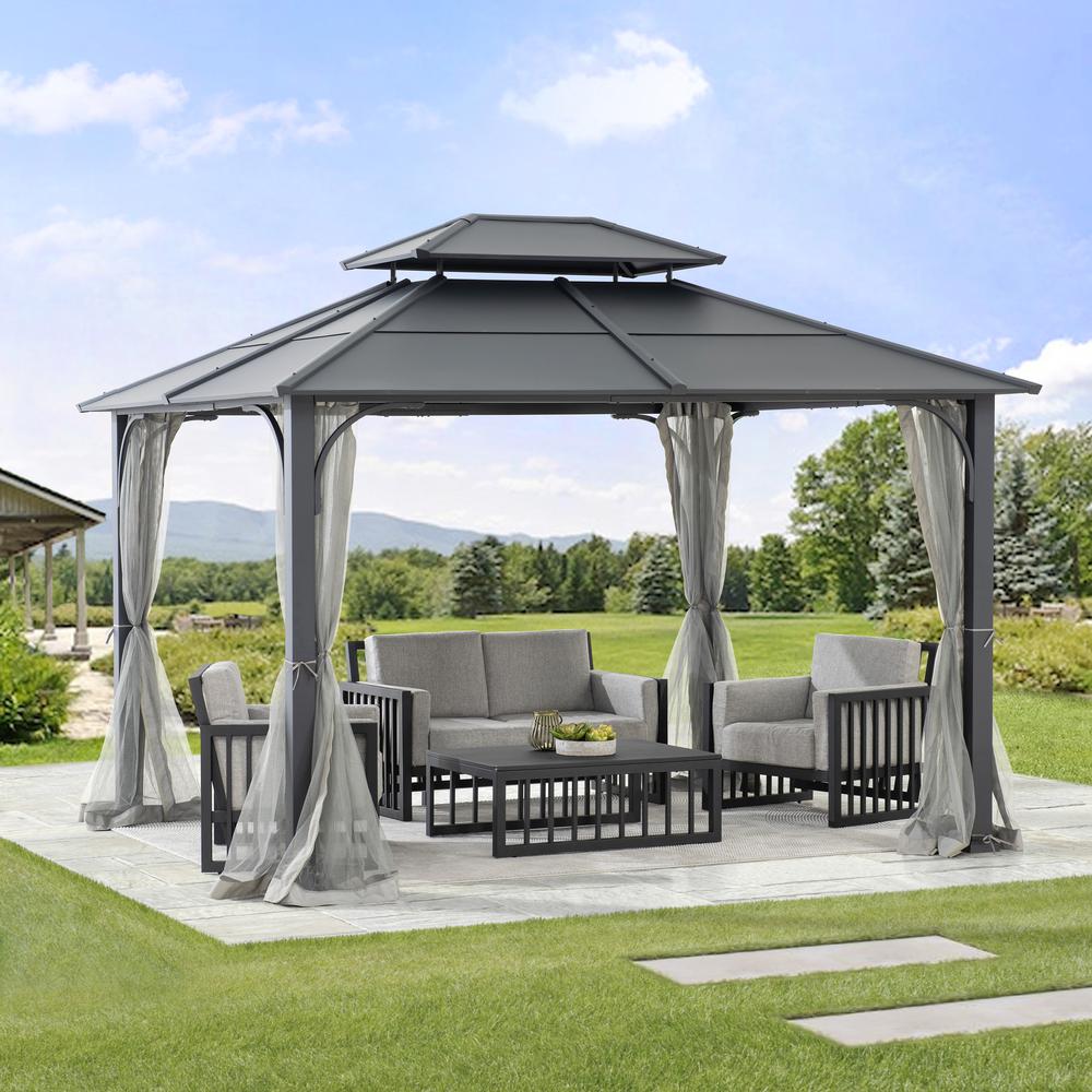 Outdoor Gazebo, Heavy Duty Steel Frame Hardtop Gazebo, Double Tiered Gazebo