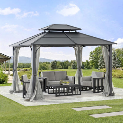 Outdoor Gazebo, Heavy Duty Steel Frame Hardtop Gazebo, Double Tiered Gazebo