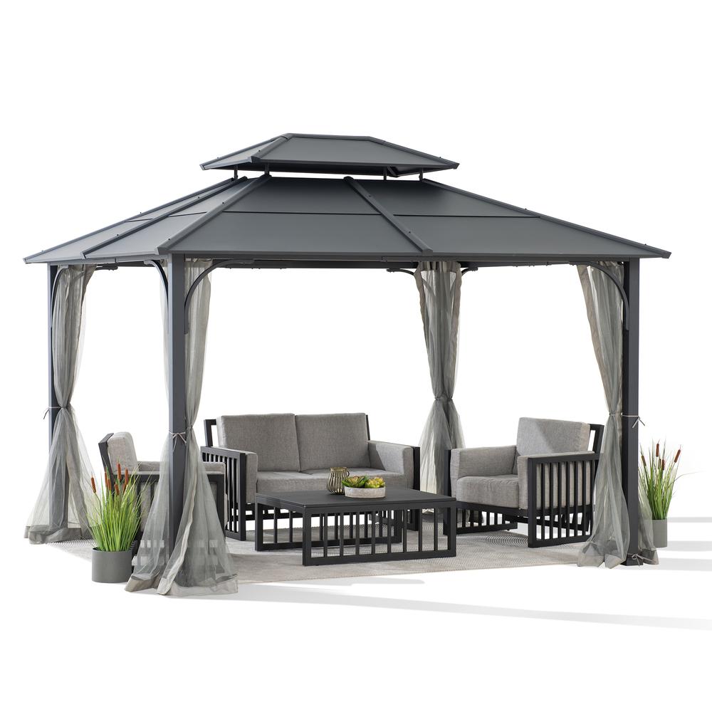 Outdoor Gazebo, Heavy Duty Steel Frame Hardtop Gazebo, Double Tiered Gazebo