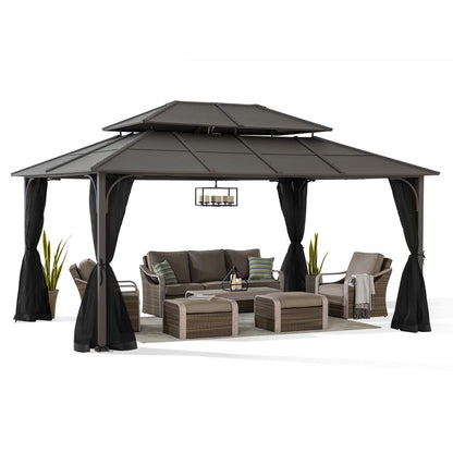 Sunjoy 12 ft. x 16 ft. Brown Steel Gazebo with 2-tier Hip Roof Hardtop