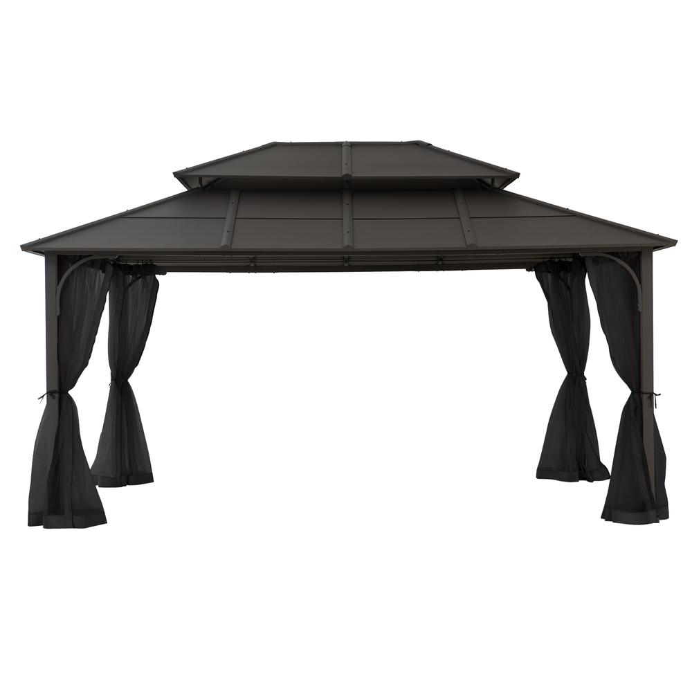 Sunjoy 12 ft. x 16 ft. Brown Steel Gazebo with 2-tier Hip Roof Hardtop