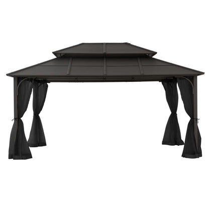 Sunjoy 12 ft. x 16 ft. Brown Steel Gazebo with 2-tier Hip Roof Hardtop