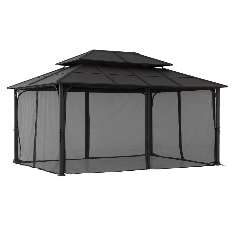 Sunjoy 12 ft. x 16 ft. Brown Steel Gazebo with 2-tier Hip Roof Hardtop