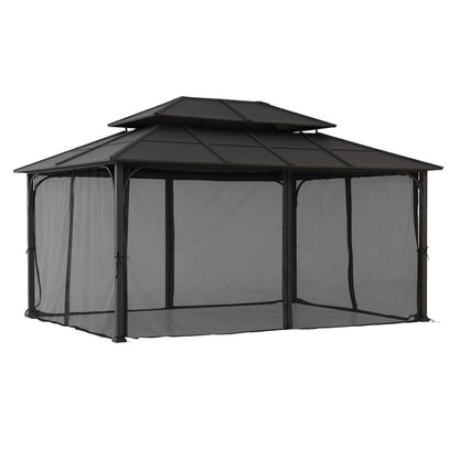 Sunjoy 12 ft. x 16 ft. Brown Steel Gazebo with 2-tier Hip Roof Hardtop