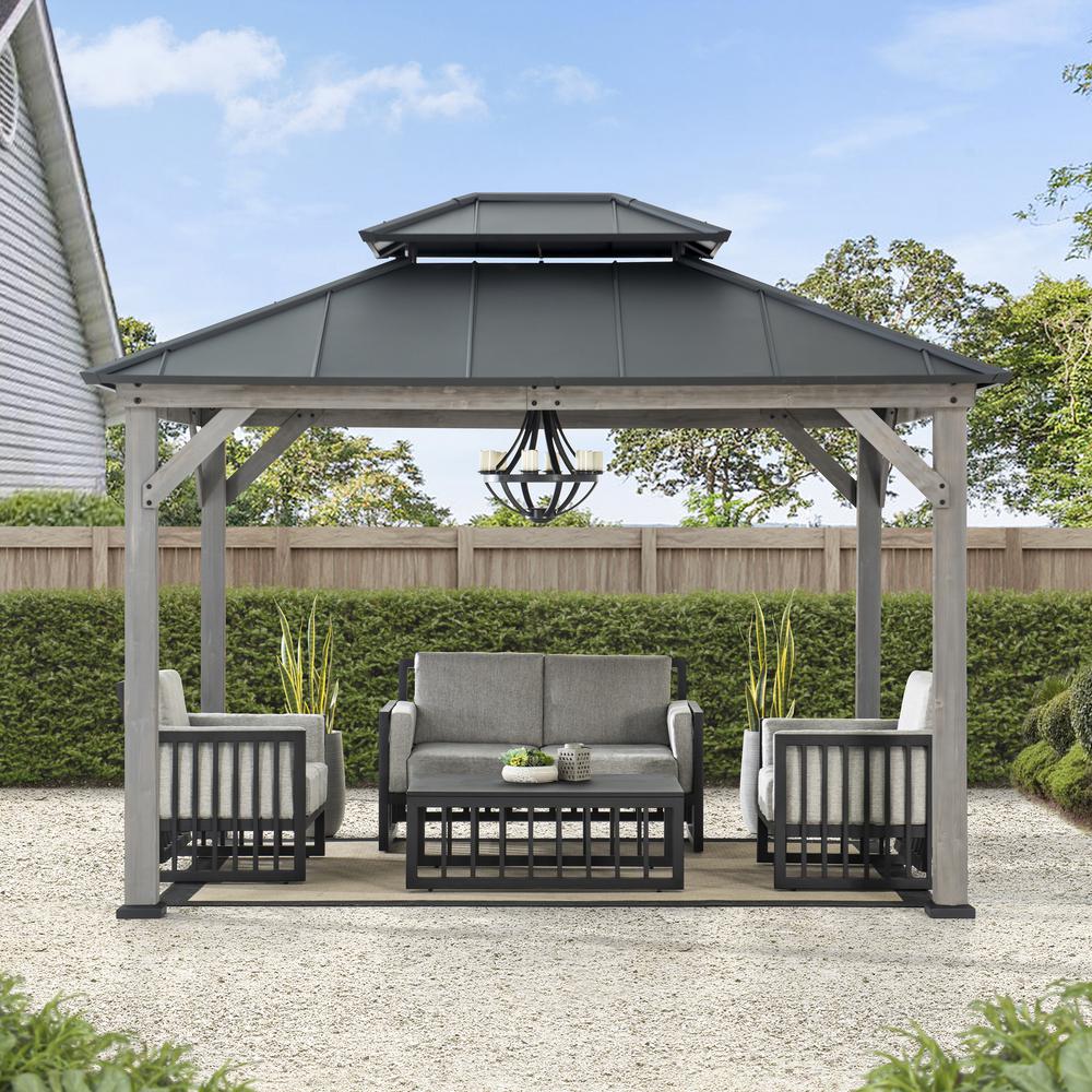 Wood Gazebo, Outdoor Patio Steel Hardtop Gazebo, Cedar Framed Wooden Gazebo