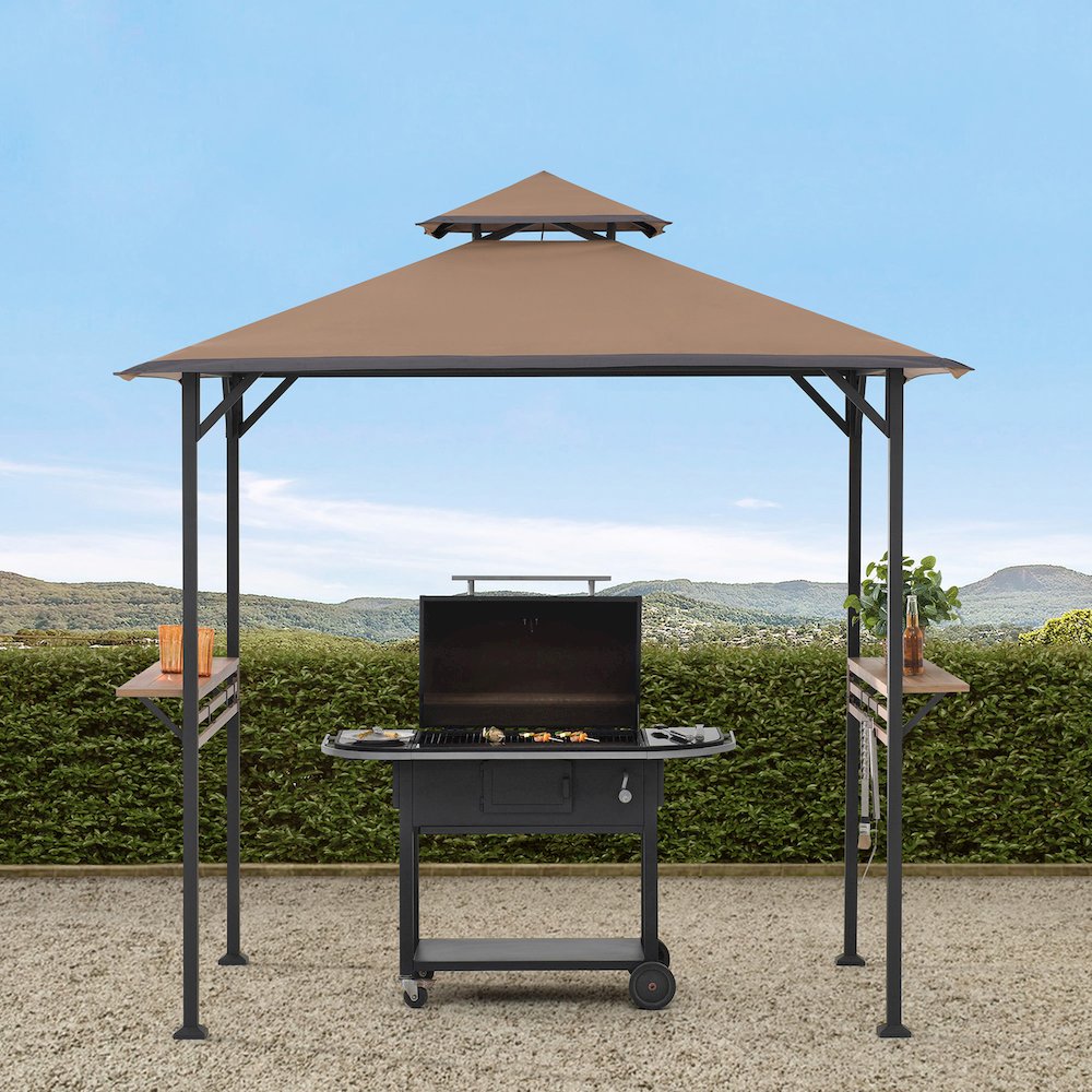 8x5 ft Arbrook Black Steel 2-Tier Soft Top Grill Gazebo