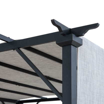 9 ft. x 9 ft. Black Steel Classic Pergola with Adjustable Tan Sling Shade