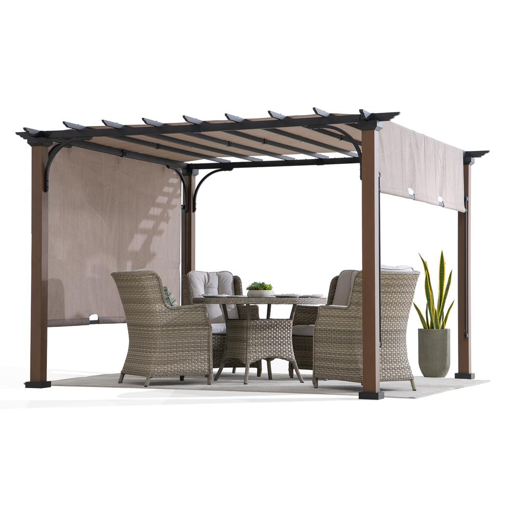 Sunjoy 11 x 11 ft Metal Pergola with Adjustable Tan Garden Shade
