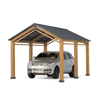 Outdoor Gazebo, Heavy Duty Garage Car Shelter with Powder-Coated Steel Roof