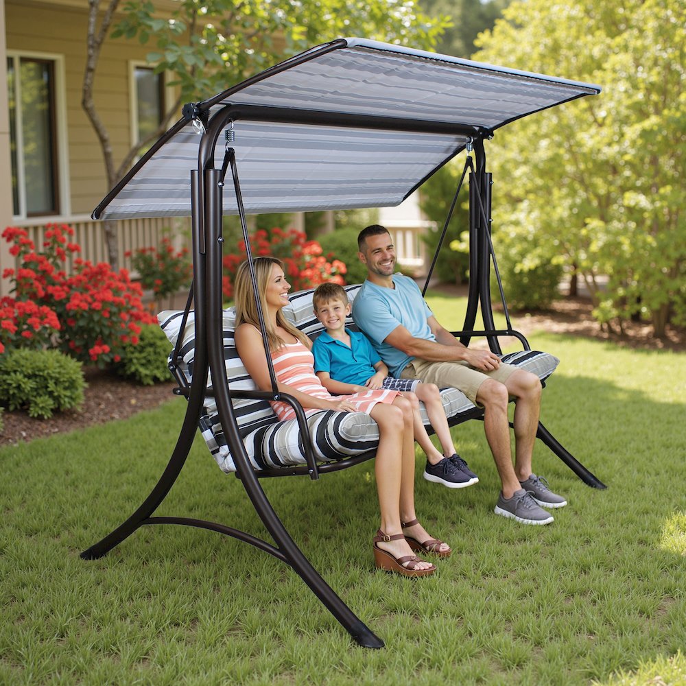 3-Person Deluxe Outdoor Patio Garden Steel Frame Swing