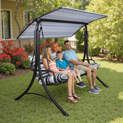 3-Person Deluxe Outdoor Patio Garden Steel Frame Swing