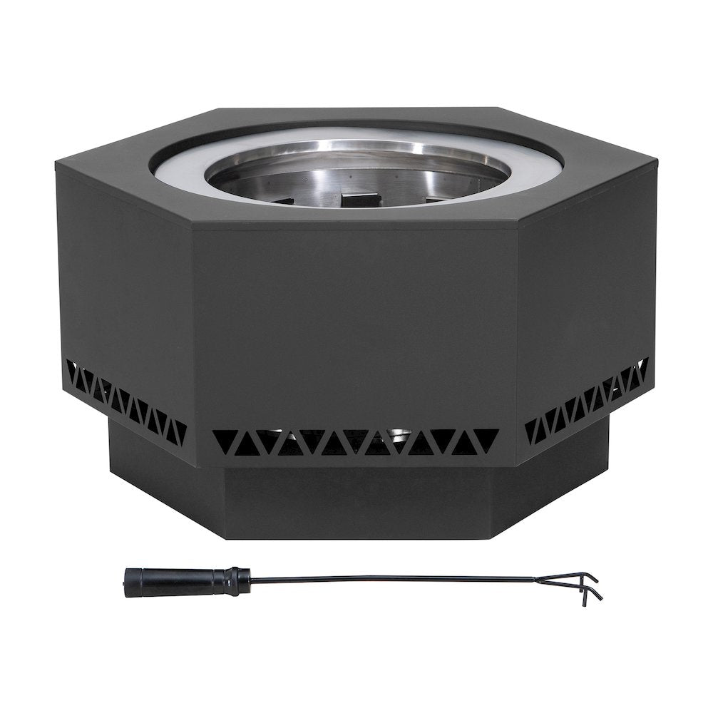 28in. Grey Hexagonal Stainless Steel Low Smoke Wood Burning Fire Pit