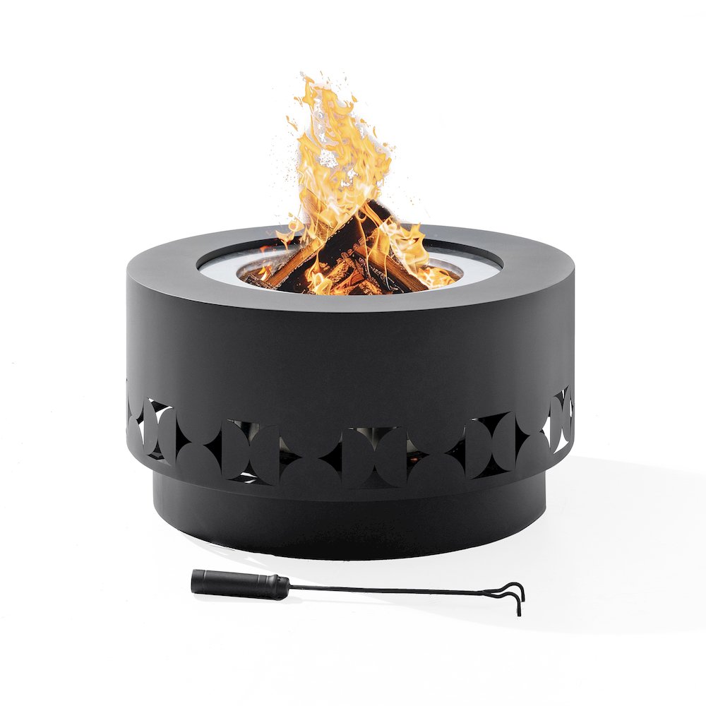 28in.Grey Halton Round Steel Low Smoke Wood Burning Fire Pit in Gray