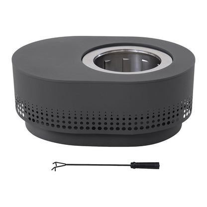 38in. Grey Halton Oval Steel Low Smoke Wood Burning Fire Pit in Gray