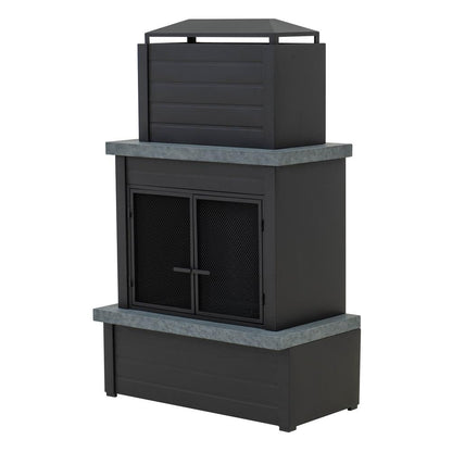 Wood Burning Fireplace –  Outdoor Steel Fireplace with Chimney, Log Holders