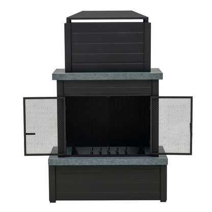 Wood Burning Fireplace –  Outdoor Steel Fireplace with Chimney, Log Holders