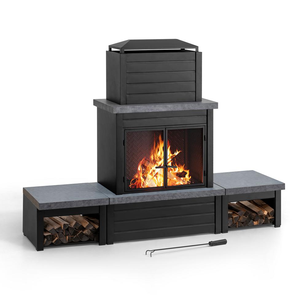 Wood Burning Fireplace –  Outdoor Steel Fireplace with Chimney, Log Holders