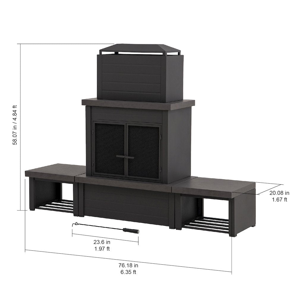 Wood Burning Fireplace-Matte Black Outdoor Steel Fireplace with Chimney