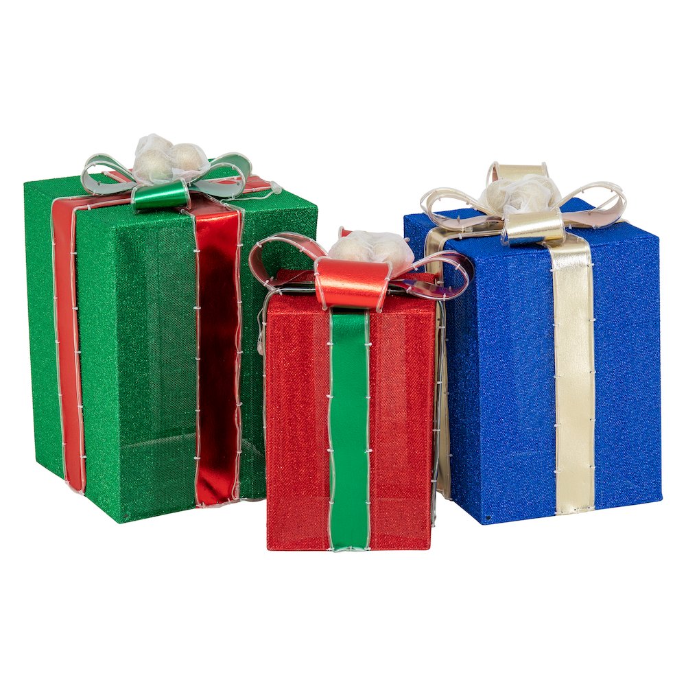 Sunjoy 3D Lighted Gift Box Tinsel Santa Holiday Outdoor Christmas Decoration Set